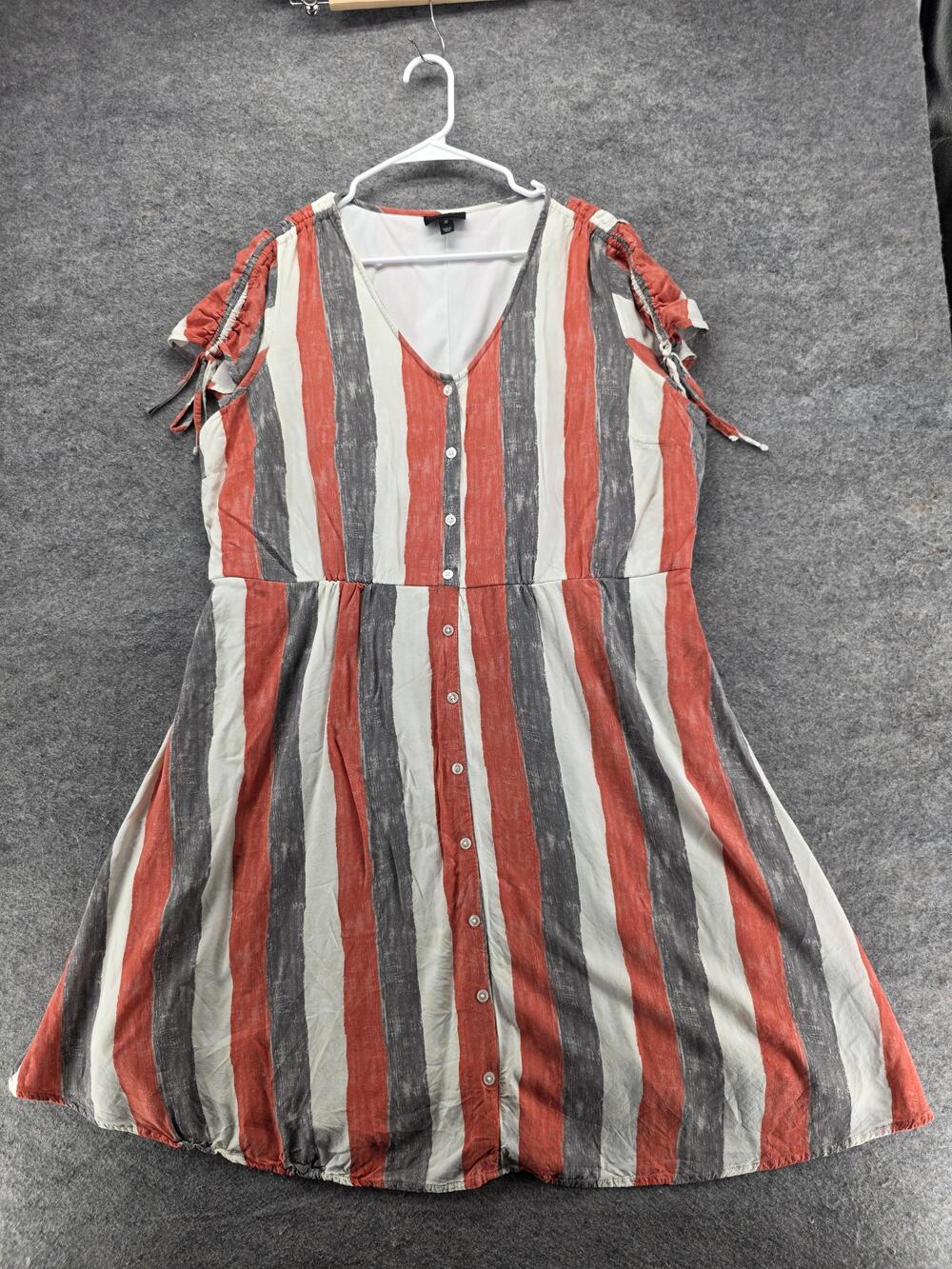 Lane Bryant Dress Womens 20 Red Gray Stripe Button Front Short Sleeve Plus